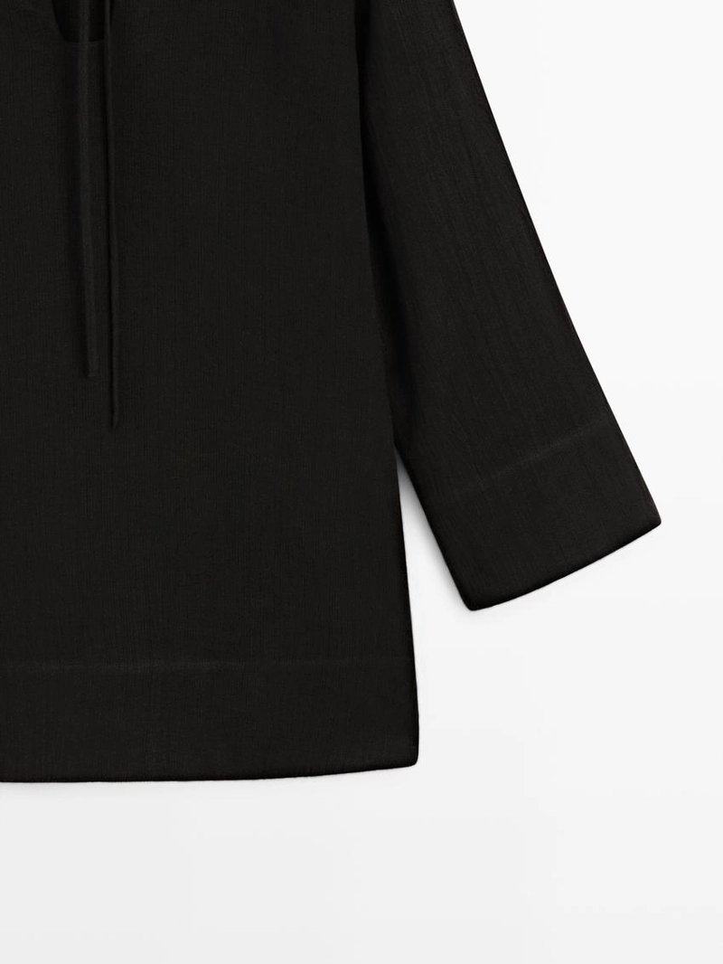 100% льняное мини-платье с воротником - стойкой