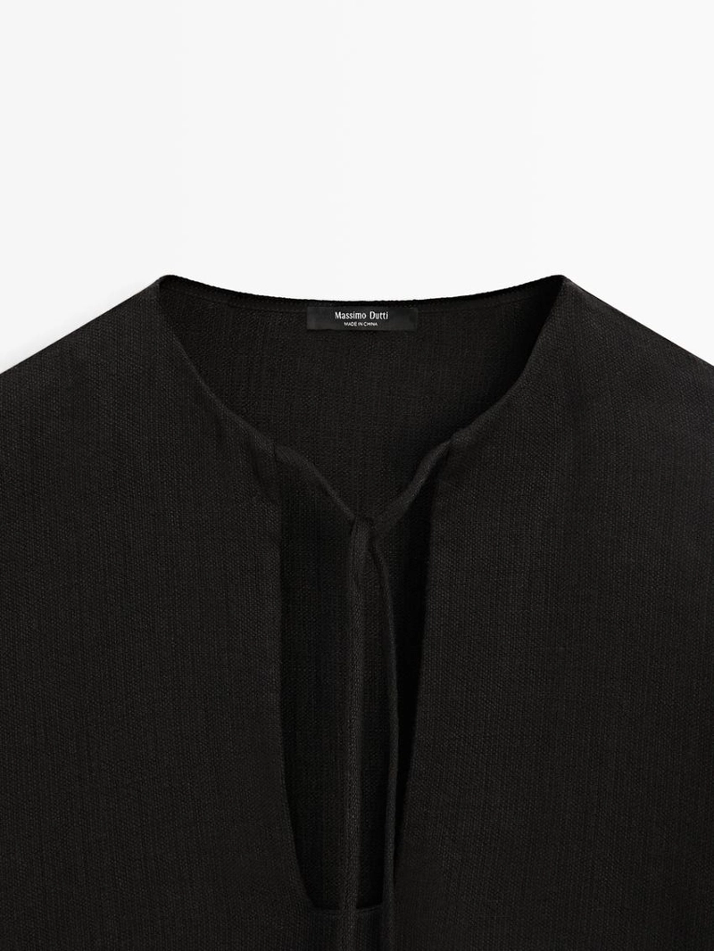 100% льняное мини-платье с воротником - стойкой