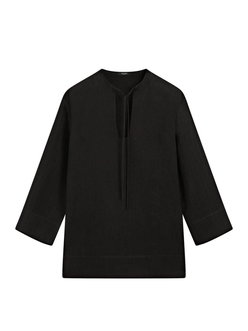 100% льняное мини-платье с воротником - стойкой