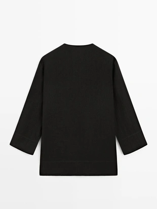 100% льняное мини-платье с воротником - стойкой- Заказать в России