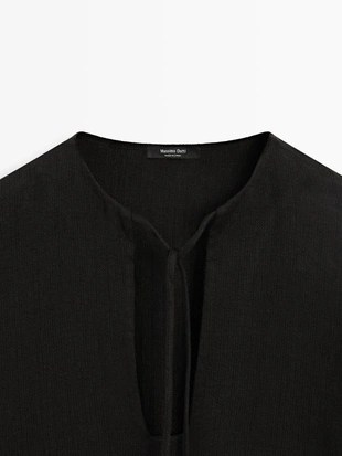 100% льняное мини-платье с воротником - стойкой- Заказать в России