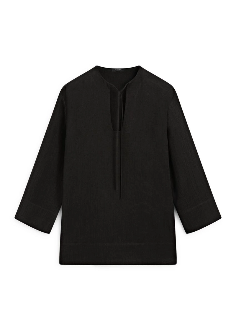 100% льняное мини-платье с воротником - стойкой