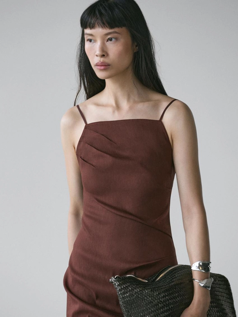 Платье миди из льняной смеси со стрэпами