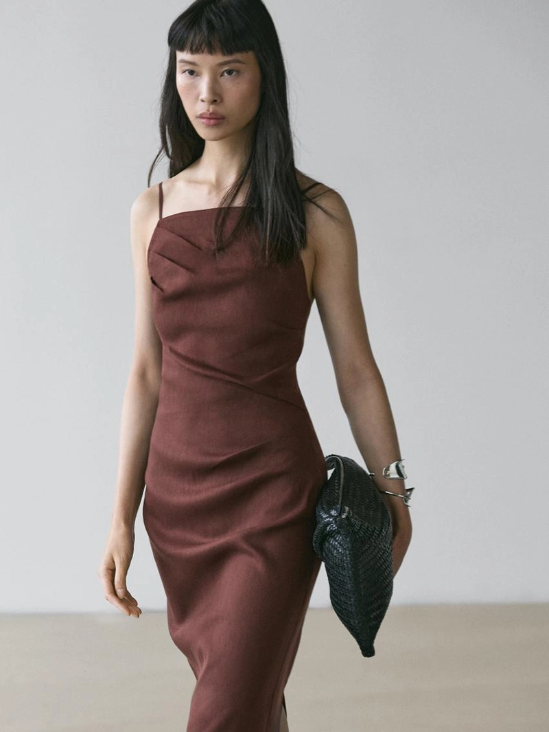 Платье миди из льняной смеси со стрэпами