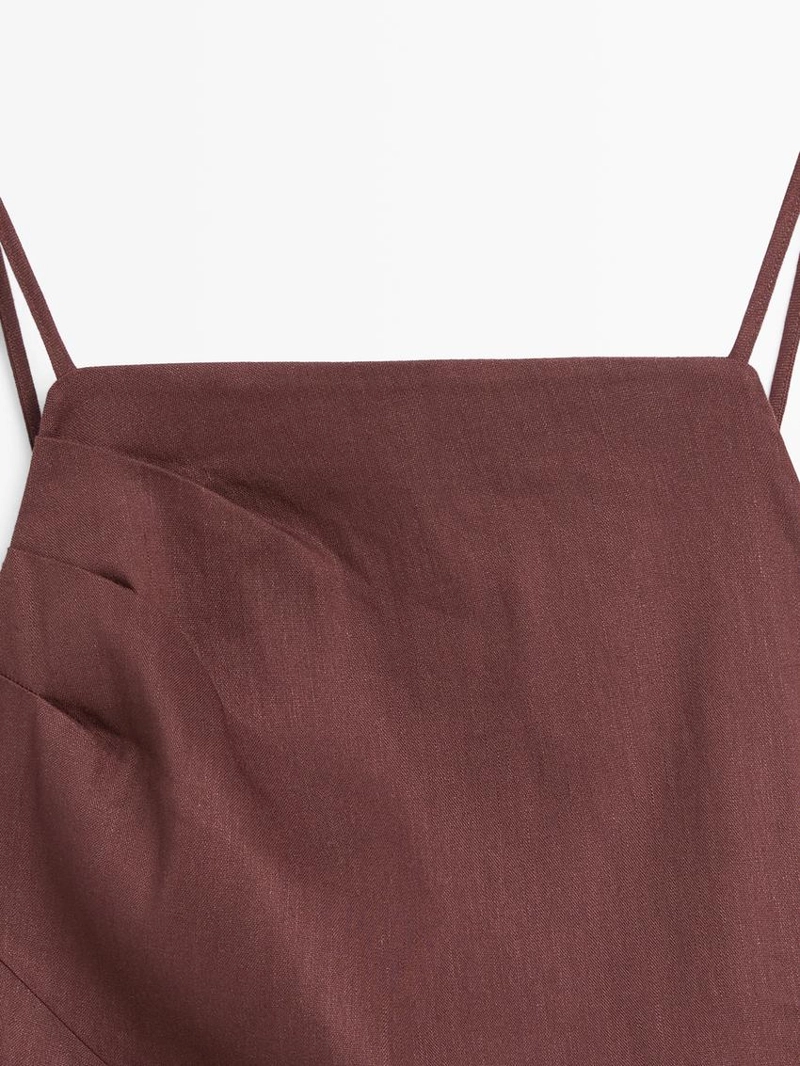 Платье миди из льняной смеси со стрэпами