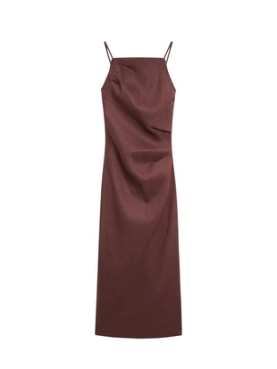 Платье миди из льняной смеси со стрэпами- Заказать в России