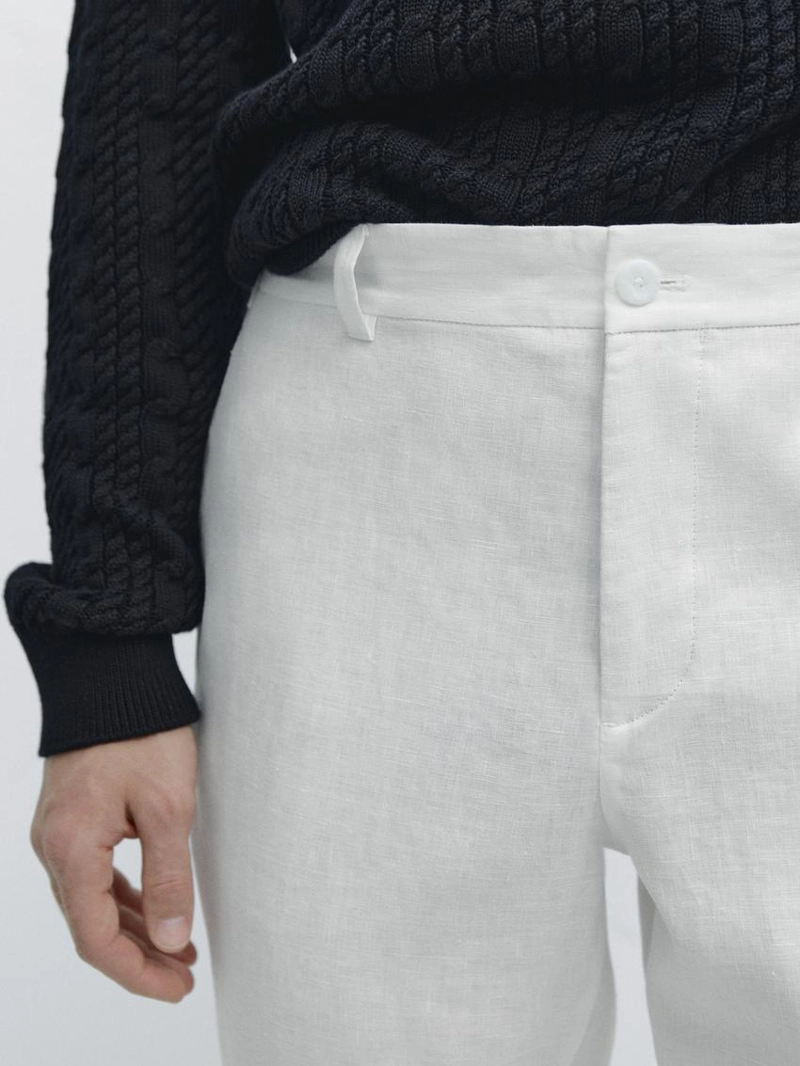 Брюки из льна с зауженным кроем