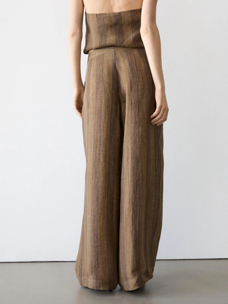 Широкие льняные брюки в полоску