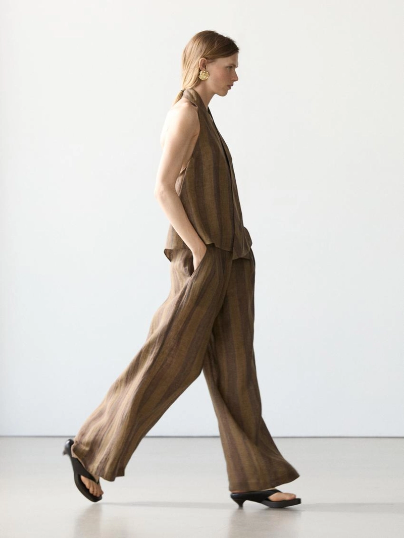 Широкие льняные брюки в полоску