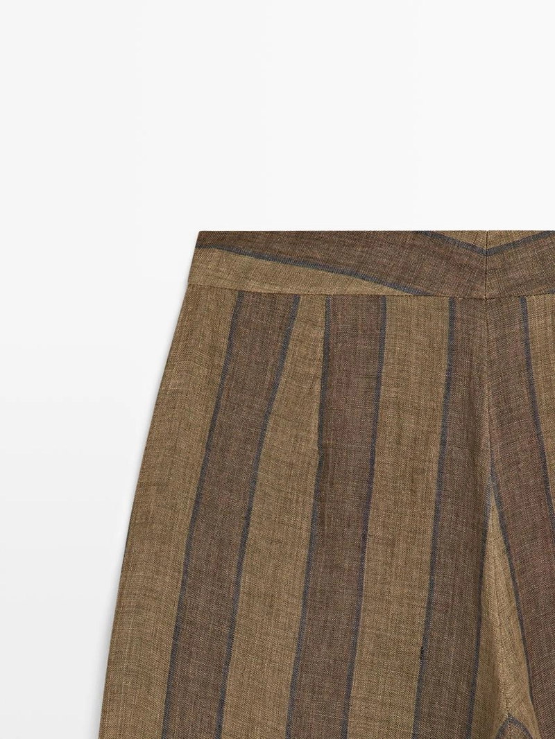 Широкие льняные брюки в полоску