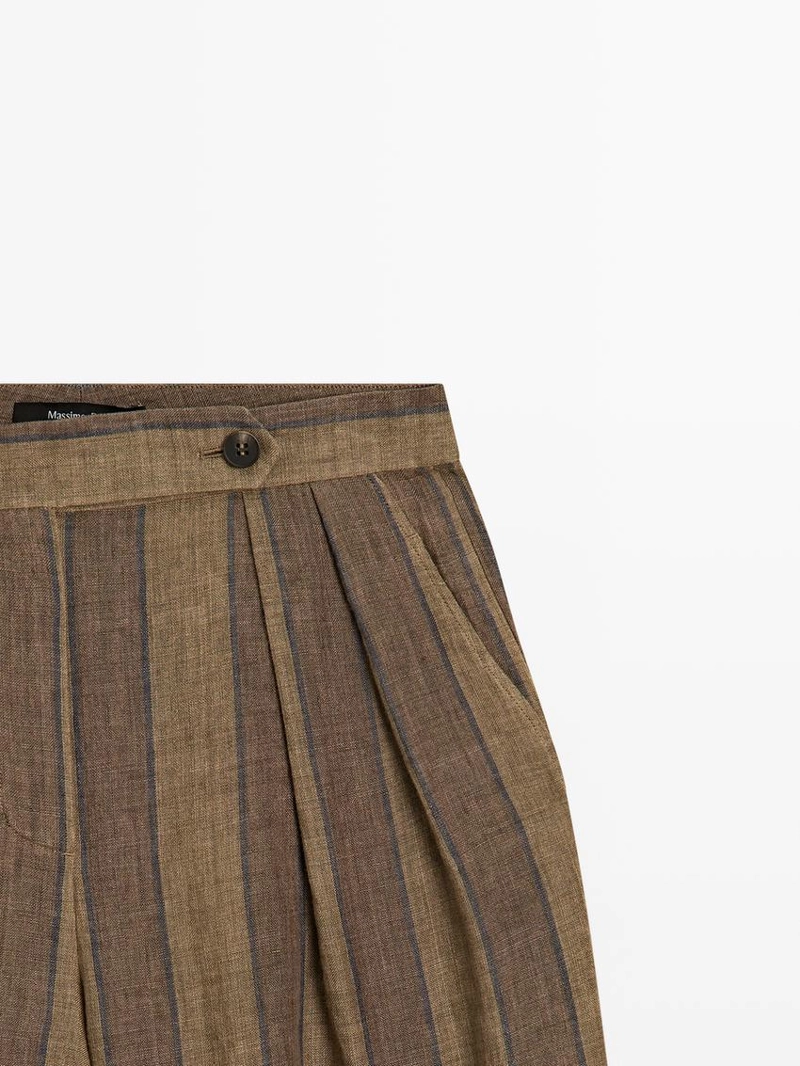 Широкие льняные брюки в полоску