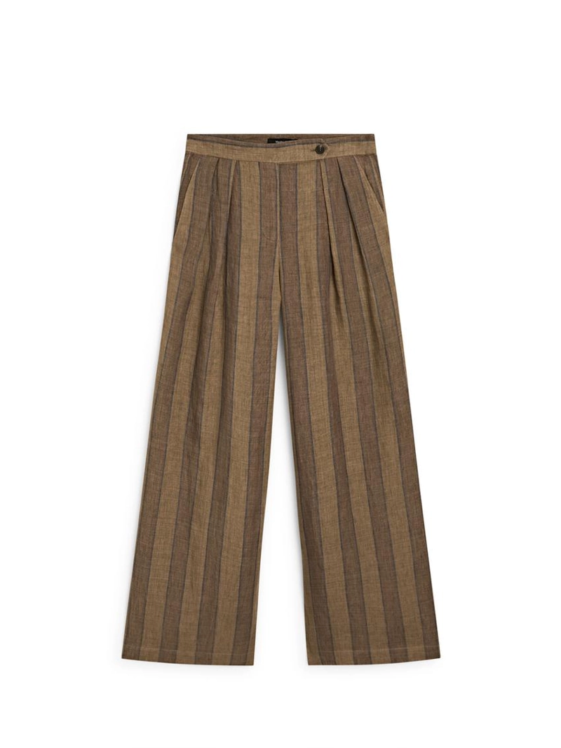 Широкие льняные брюки в полоску