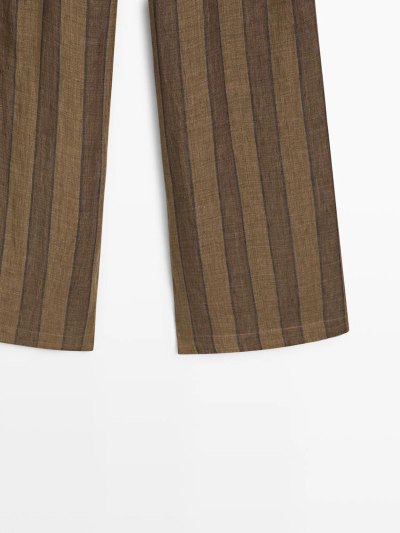 Широкие льняные брюки в полоску