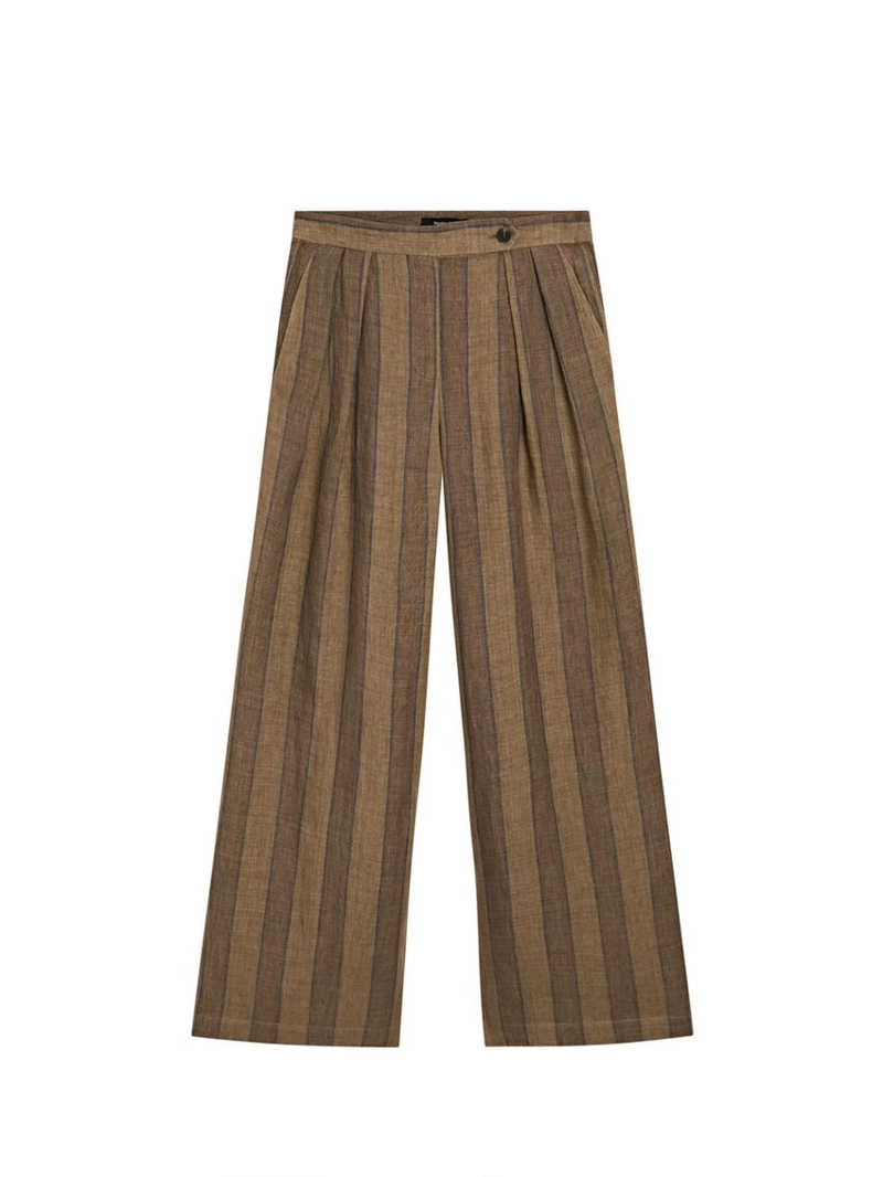 Широкие льняные брюки в полоску