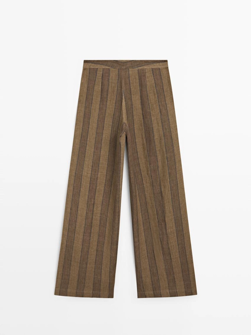 Широкие льняные брюки в полоску