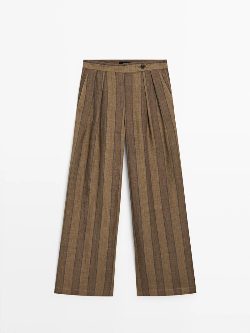 Широкие льняные брюки в полоску