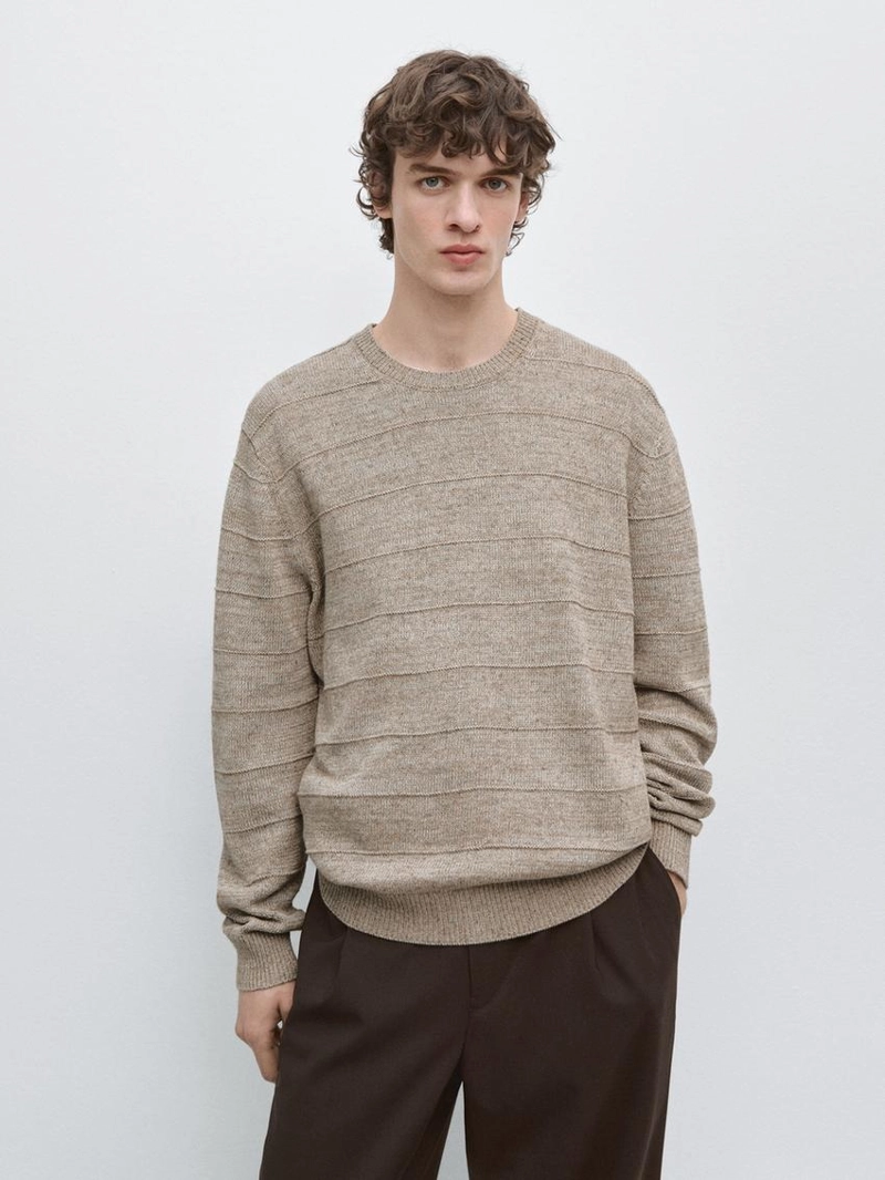 Джемпер с круглым вырезом и полосками из трикотажа