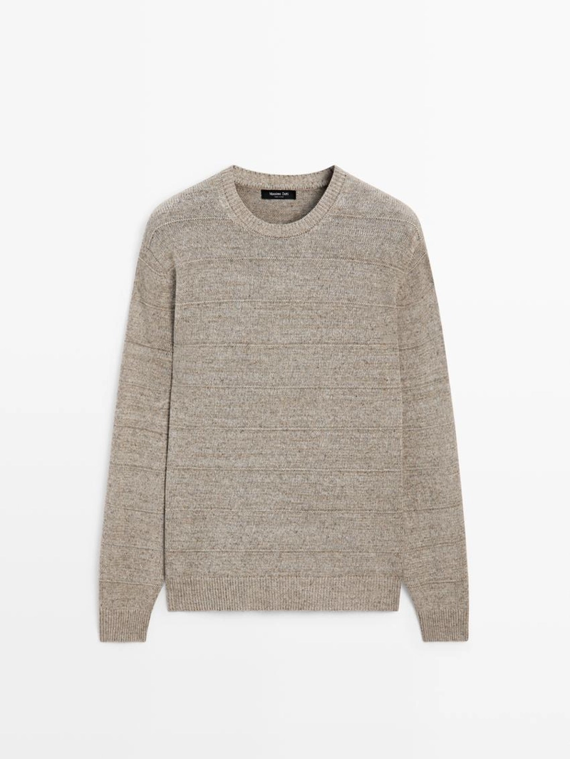 Джемпер с круглым вырезом и полосками из трикотажа