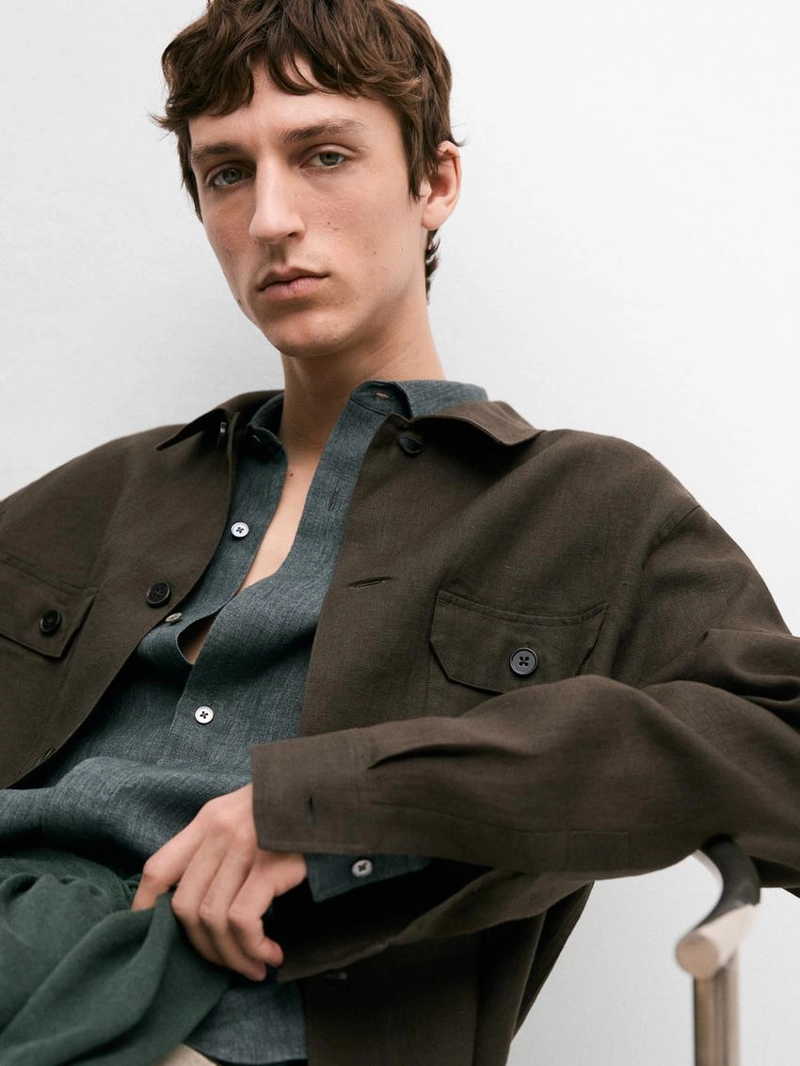 Льняная рубашка-косоворотка с карманами