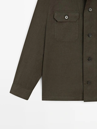 Льняная рубашка-косоворотка с карманами- Заказать в России