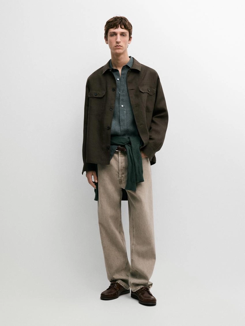 Льняная рубашка-косоворотка с карманами