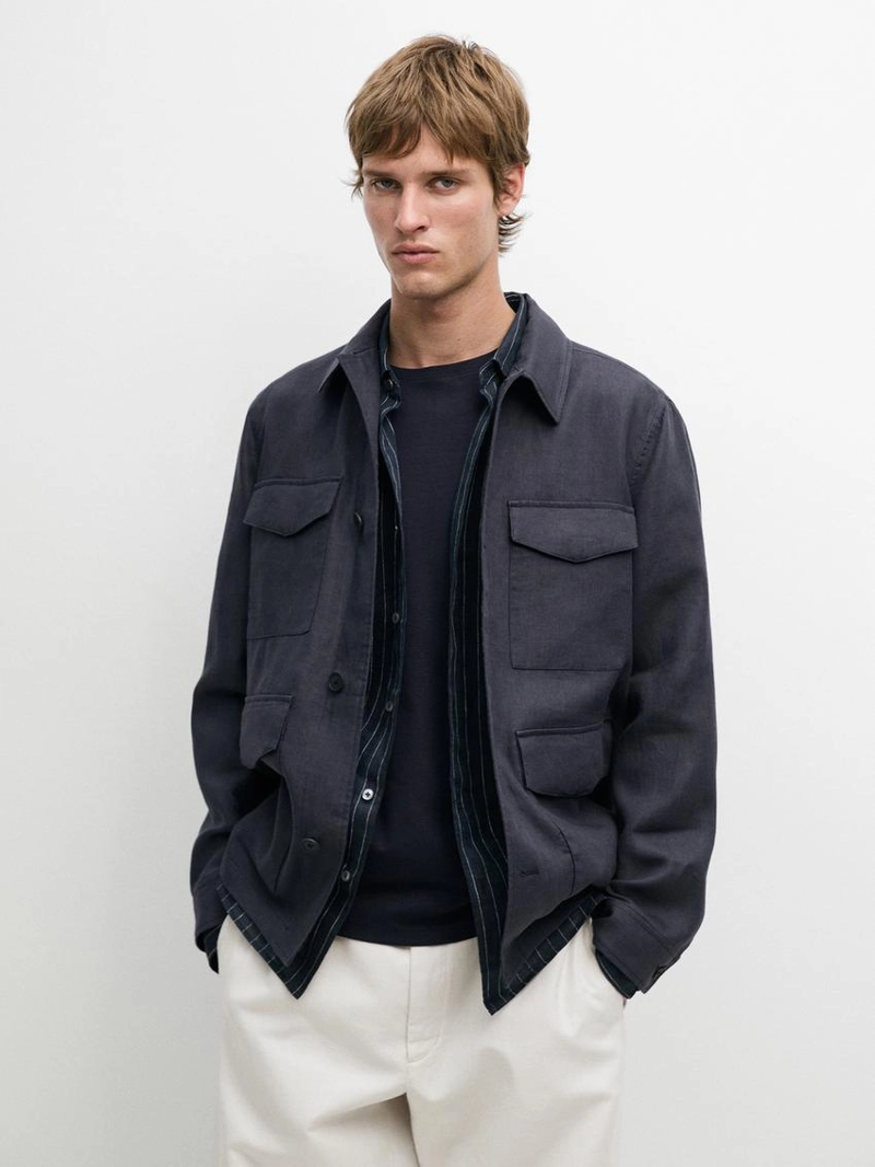 Легкая льняная куртка с карманами