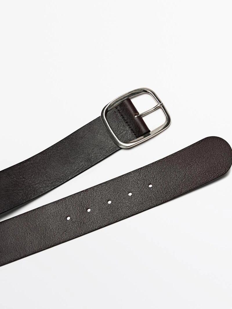 Кожанный ремень с прямоугольной пряжкой