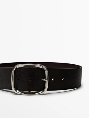 Кожанный ремень с прямоугольной пряжкой- Заказать в России