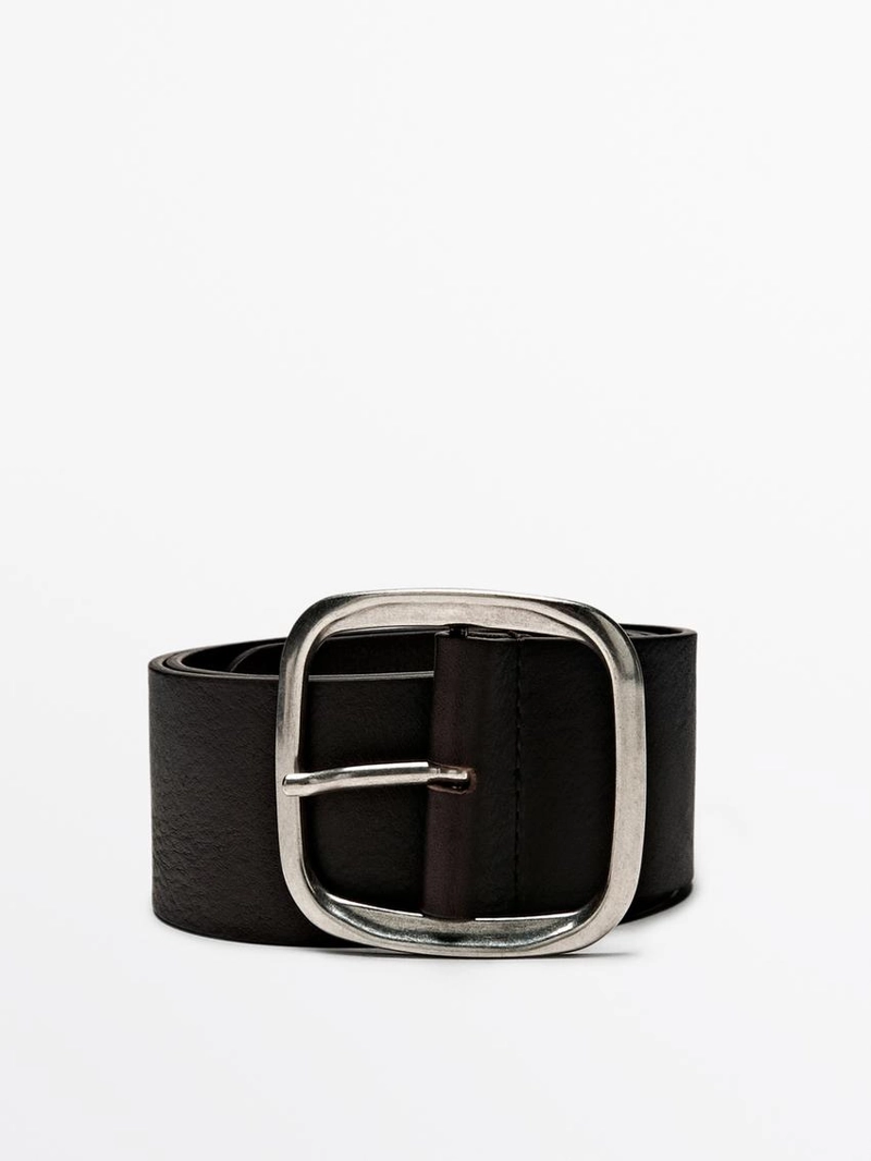 Кожанный ремень с прямоугольной пряжкой