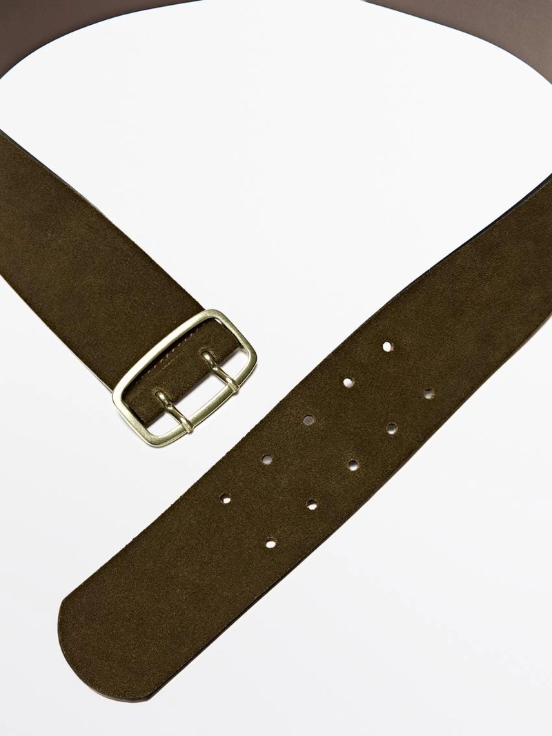 Ремень из замши с прямоугольной пряжкой