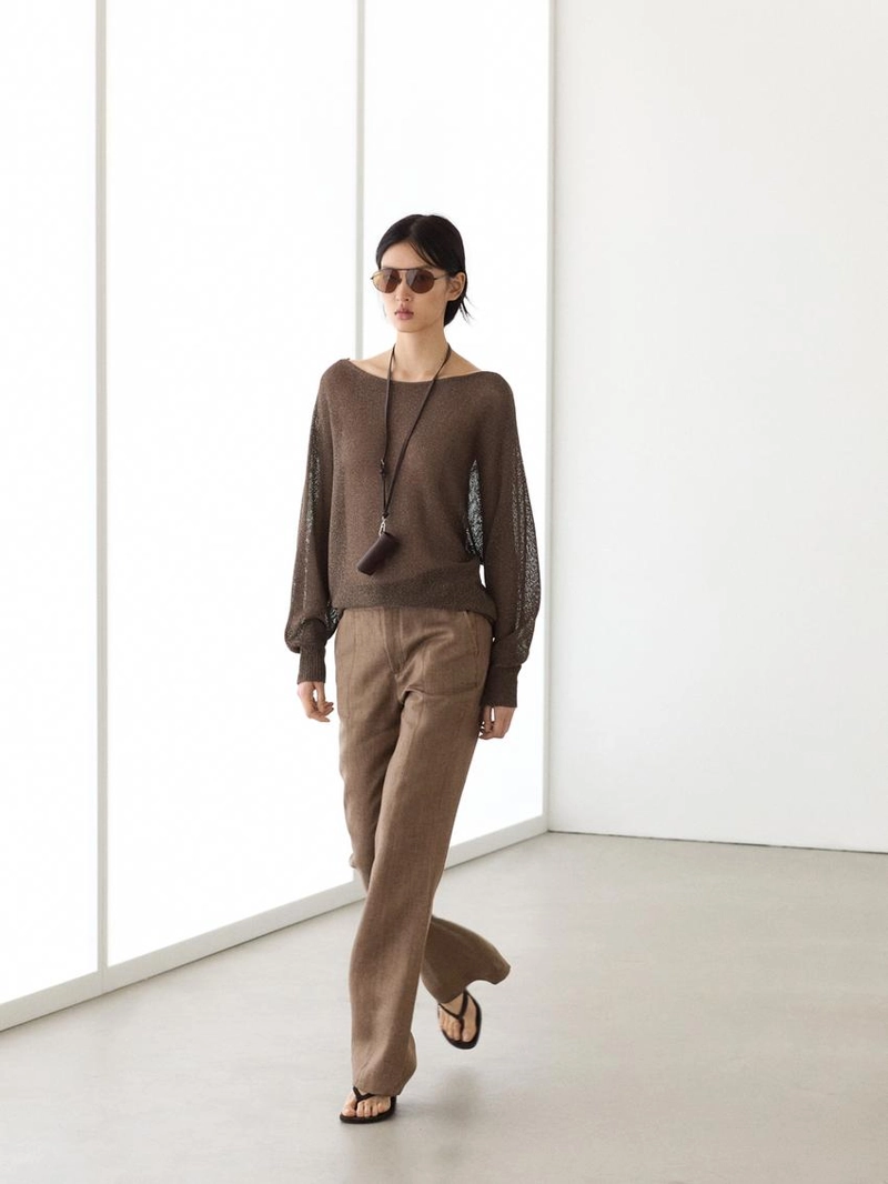 Брюки из 100% льна с укороченным брючным широким кроем