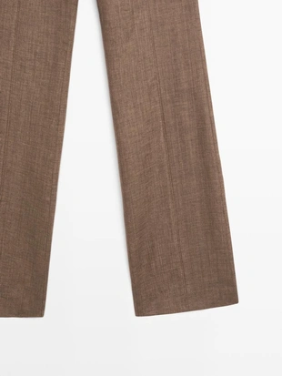 Брюки из 100% льна с укороченным брючным широким кроем- Заказать в России