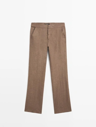 Брюки из 100% льна с укороченным брючным широким кроем- Заказать в России