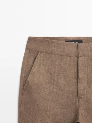 Брюки из 100% льна с укороченным брючным широким кроем- Заказать в России