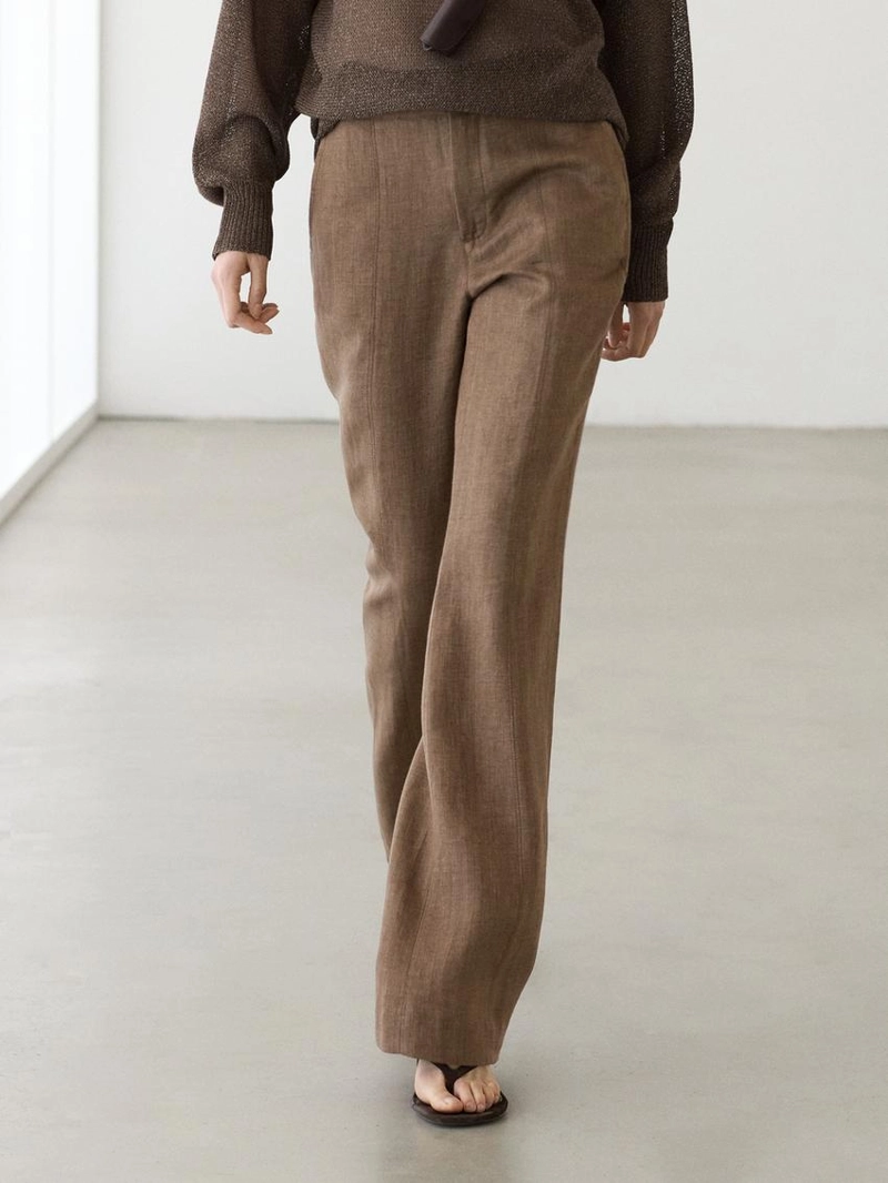 Брюки из 100% льна с укороченным брючным широким кроем