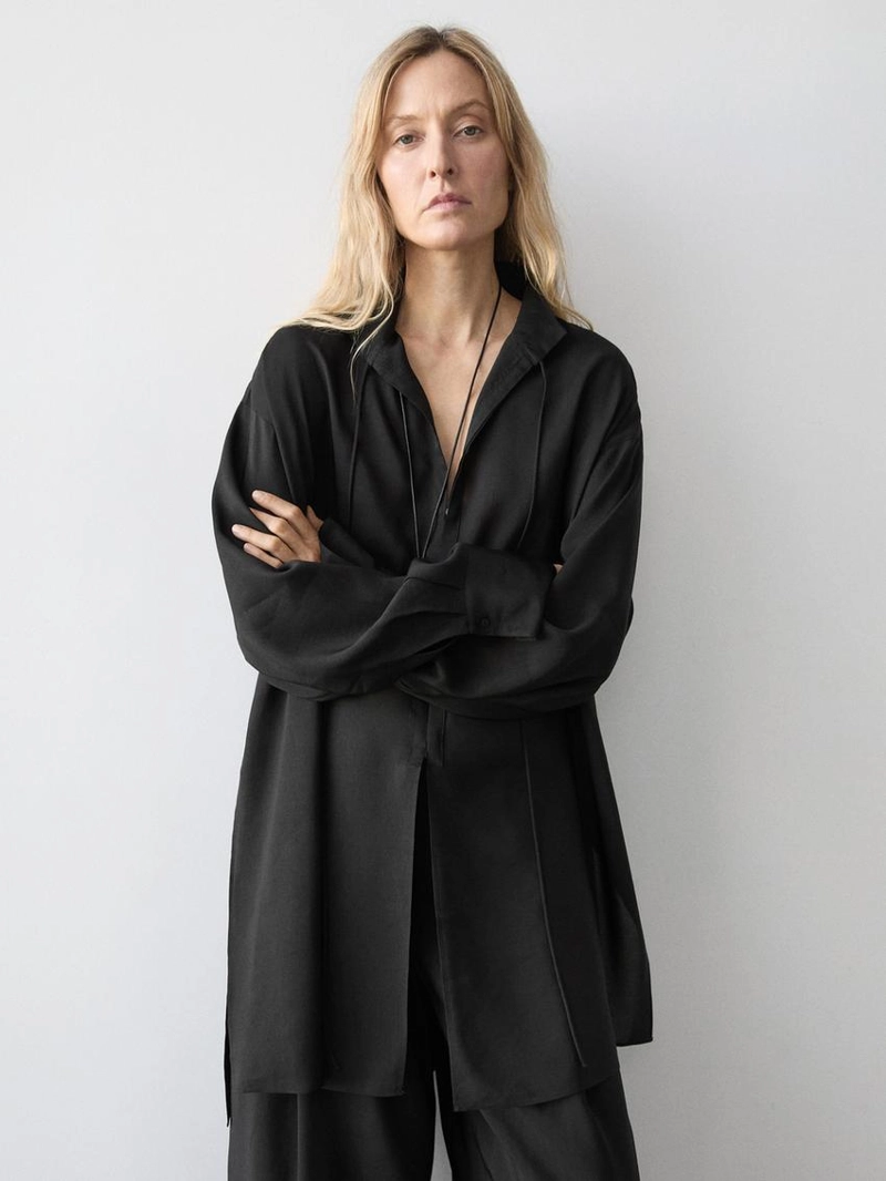 Рубашка из льняной смеси с отстегивающимся воротником