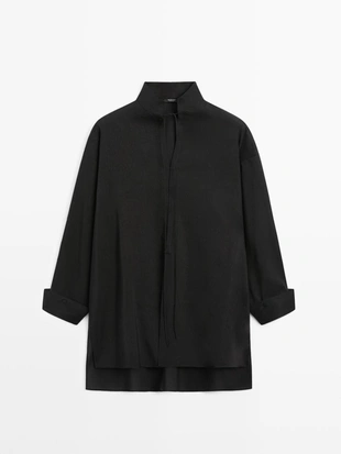 Рубашка из льняной смеси с отстегивающимся воротником- Заказать в России