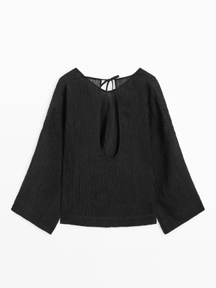 Приталенная блуза из 100% льна- Заказать в России