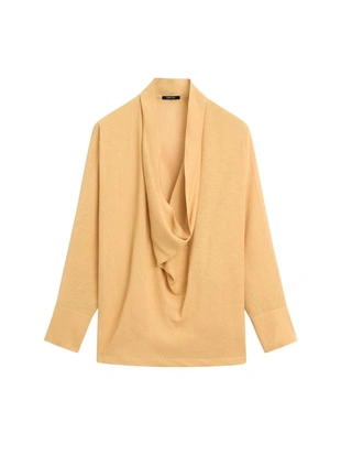 MUSTARD YELLOW|5197/997 - Massimo Dutti Блузка с плавным драпированным вырезом