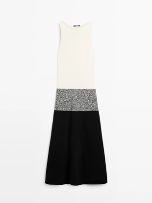 Платье из 100% хлопка с контрастным вязанным узором до колена- Заказать в России