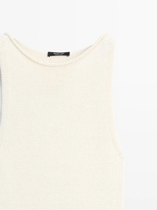 Платье из 100% хлопка с контрастным вязанным узором до колена- Заказать в России