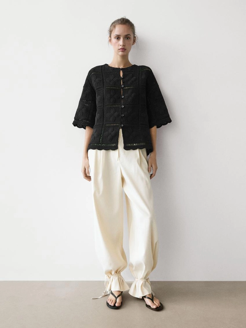 Кардиган с кружевной вязкой и вышивкой