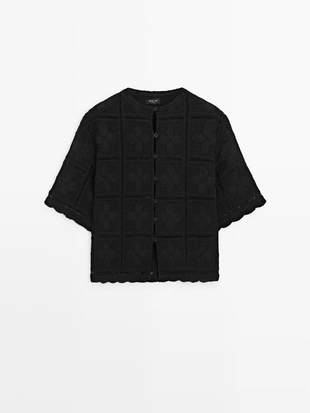 Кардиган с кружевной вязкой и вышивкой- Заказать в России