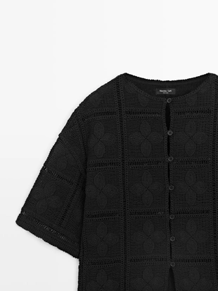 Кардиган с кружевной вязкой и вышивкой- Заказать в России