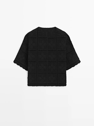 Кардиган с кружевной вязкой и вышивкой- Заказать в России