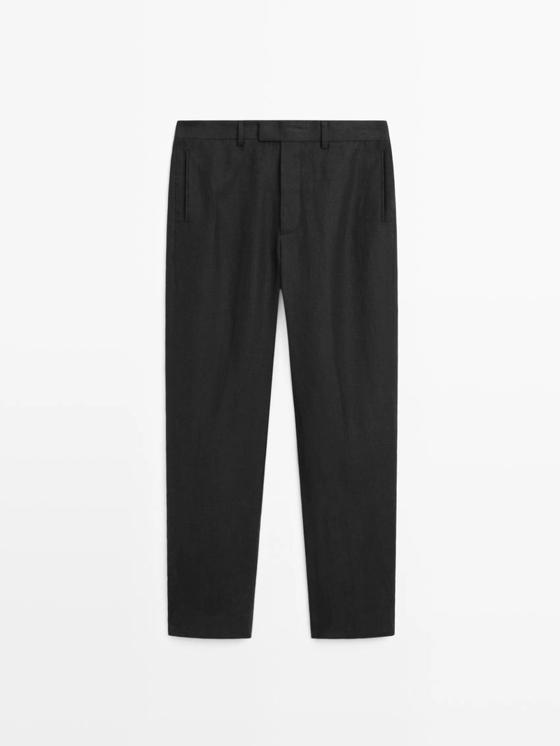 Льняные зауженные брюки приталенного кроя