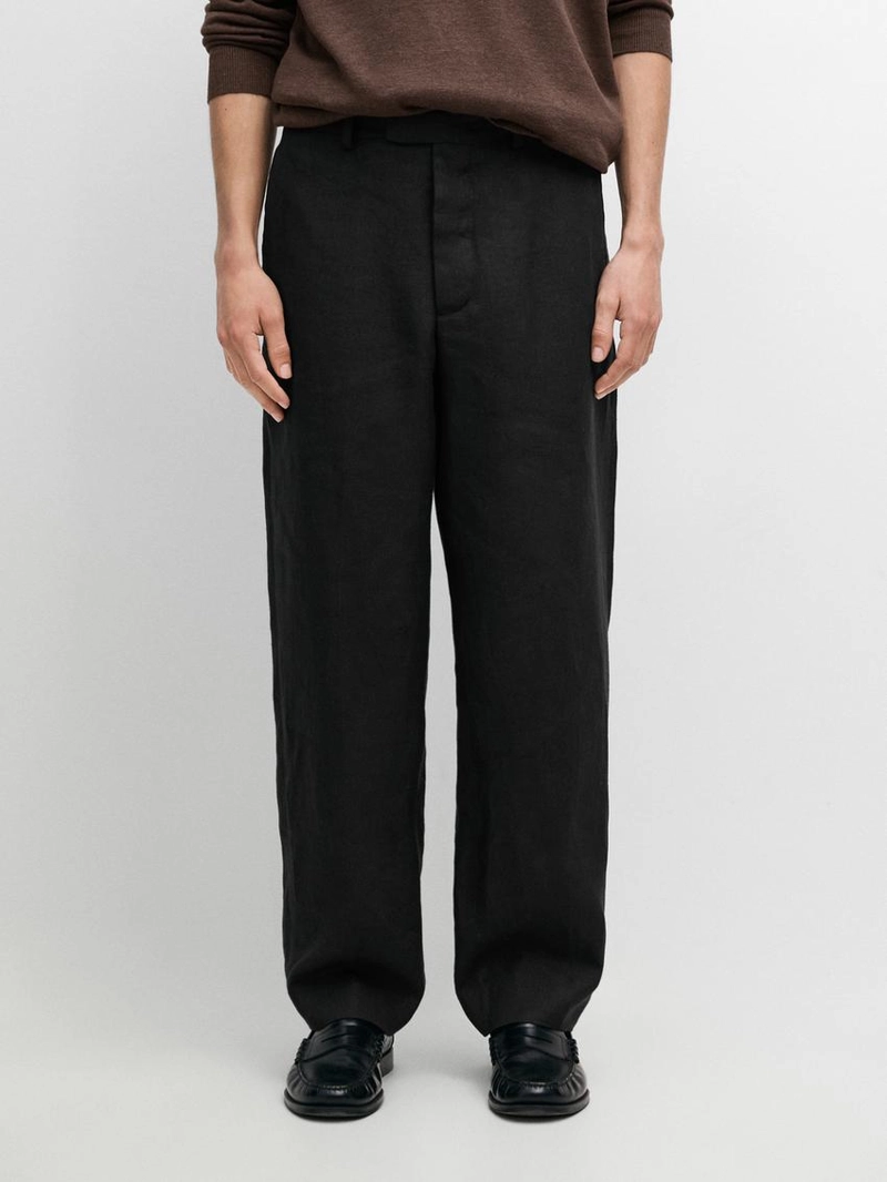 Льняные зауженные брюки приталенного кроя