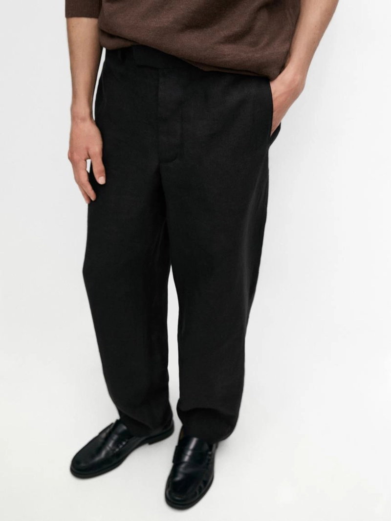 Льняные зауженные брюки приталенного кроя