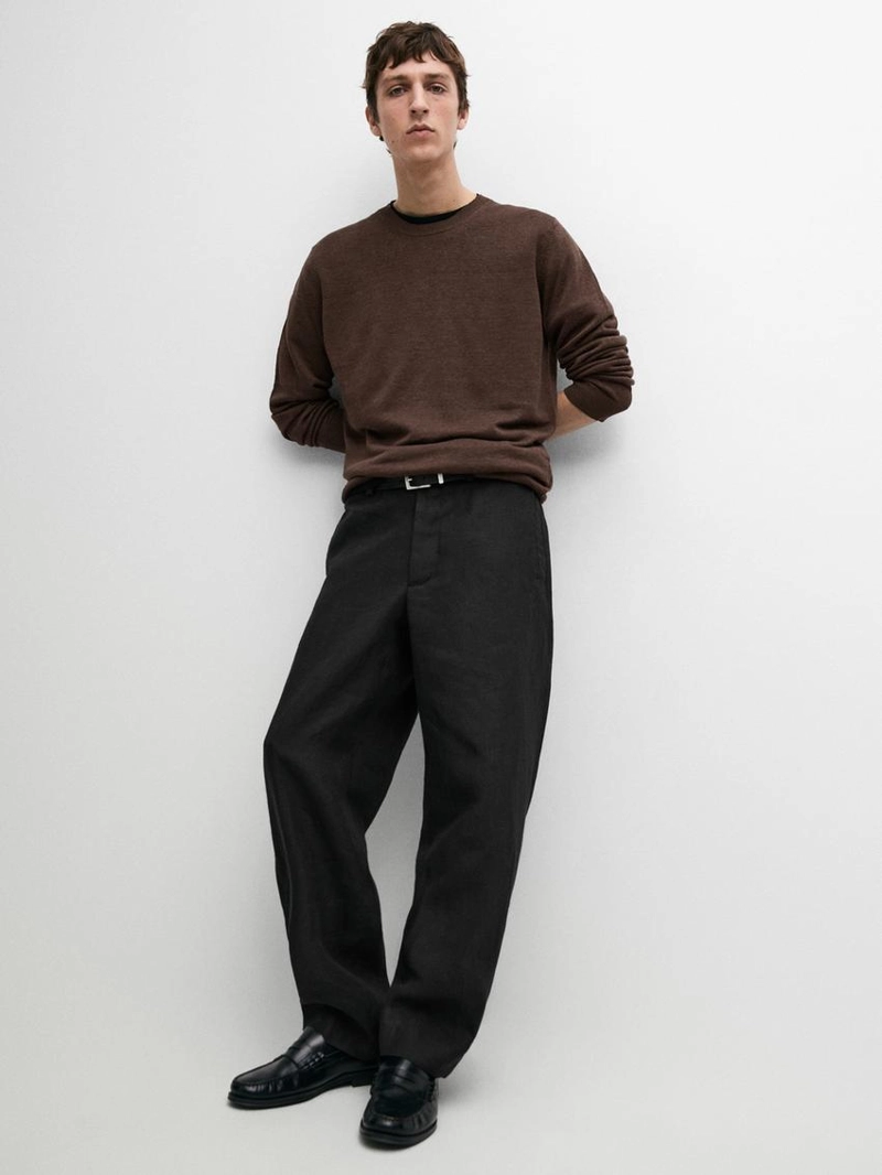 Льняные зауженные брюки приталенного кроя