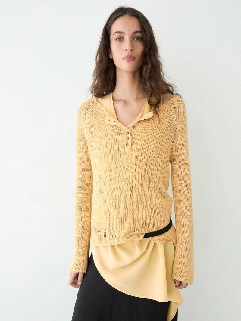 Пуловер из льна с деталями воротника